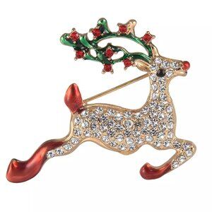 Rudolph the Rednose Reindeer Crystal Pin - Christmas Holiday Brooch